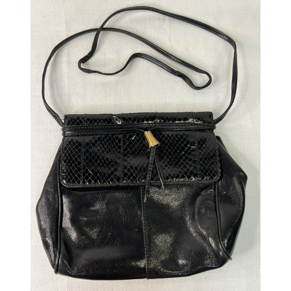 Vintage Pierre Cardin Genuine Snake Skin Black Crossbody  / Shoulder Bag